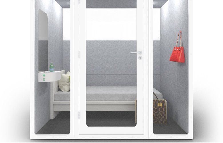 An example of a Hohm pod from their website. Each pod has a twin-sized bed, a mirror and phone charging stations, as well as soundproofing. (Hohm/TNS) 