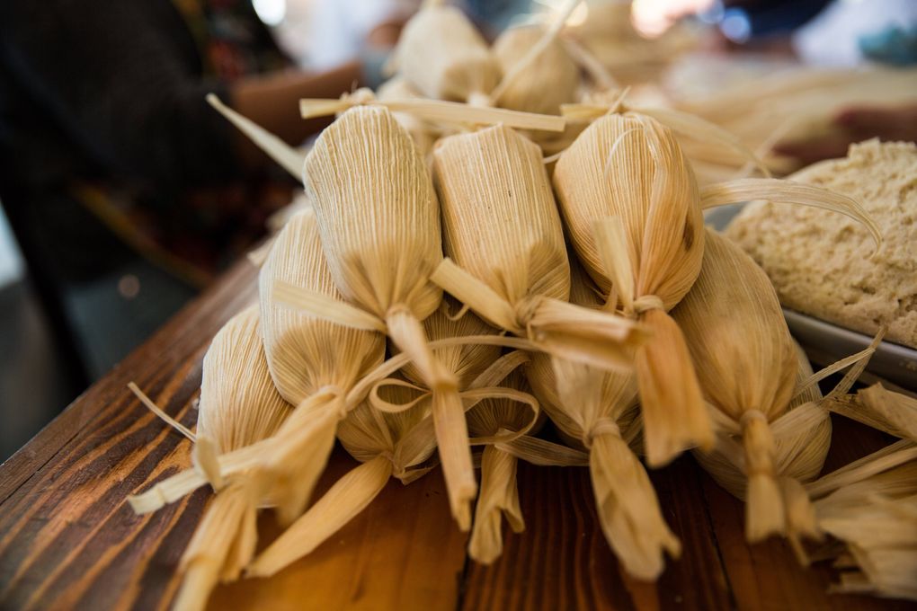 A pile of tamales awaits steaming in the kitchen at Green Lake’s new Frelard Tamales. (Rebekah Welch / The Seattle Times)