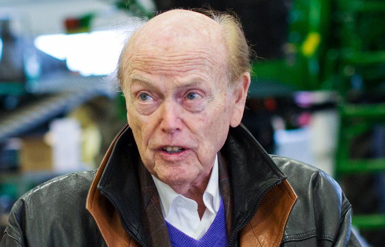Jim Pattison, chief executive officer and founder of Jim Pattison Group Inc., speaks with a worker at a Deere & Co. dealership in Yorkton, Saskatchewan, Canada, on Tuesday, Sept. 18, 2018. Pattison has often been dubbed Canada’s Warren Buffett — a trope which underscores how relatively unknown he remains outside of Canada despite a conglomerate that operates in 85 countries across a dizzying array of industries: supermarkets, lumber, fisheries, disposable packaging for KFC, billboards across Canada and ownership of the No. 1 copyrighted best-seller of all time, the “Guinness World Records.” Photographer: Ben Nelms/Bloomberg 775273464