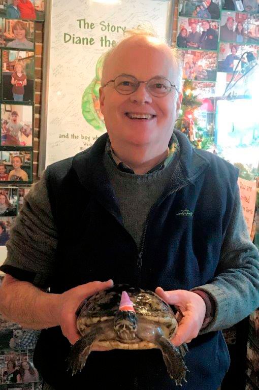In a teeny party hat, beloved gift-shop turtle celebrates 50th