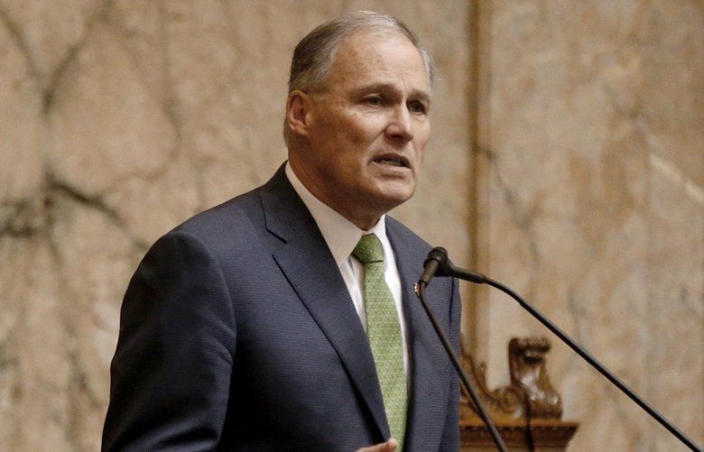 Governor Jay Inslee gives the State of the State address in the House chamber of the Washington State Capitol in Olympia, Tuesday January 15, 2019.