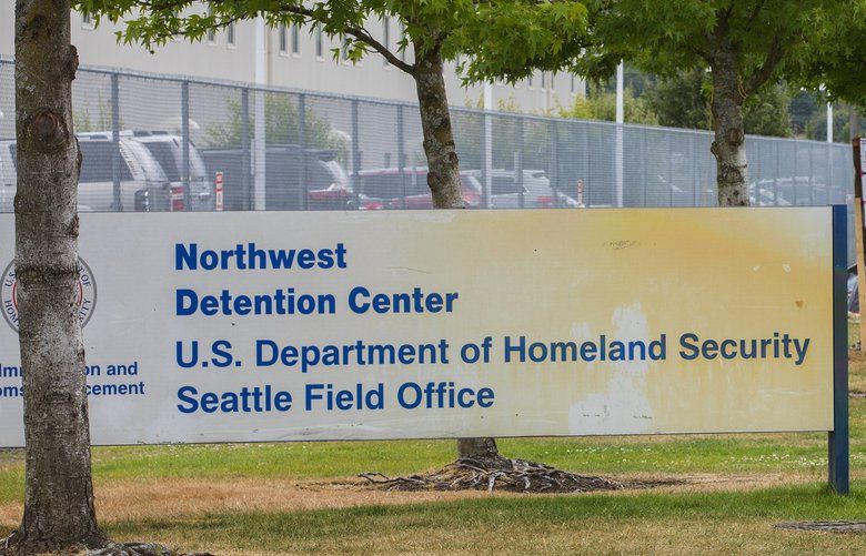 Activists with “Occupy the ICE Detention Center in Tacoma” camp outside the Northwest Detention Center in Tacoma in protest of President Donald Trump’s policy of separating children from their parents when their parents are arrested for immigration violations Thursday, June 28, 2018.
On Wednesday, the city of Tacoma posted notices giving activists  a day to remove all the structures erected since the protest began there Saturday. According to the notices, protesters have until 6 p.m. Thursday, June 28, 2018, to dismantle any structures they erected that are in violation of Tacoma Municipal Code, police spokeswoman Loretta Cool said.