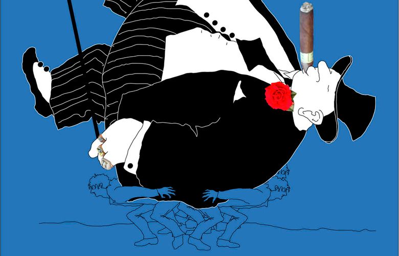 This artwork by Nancy Ohanian refers to the middle class supporting the rich.