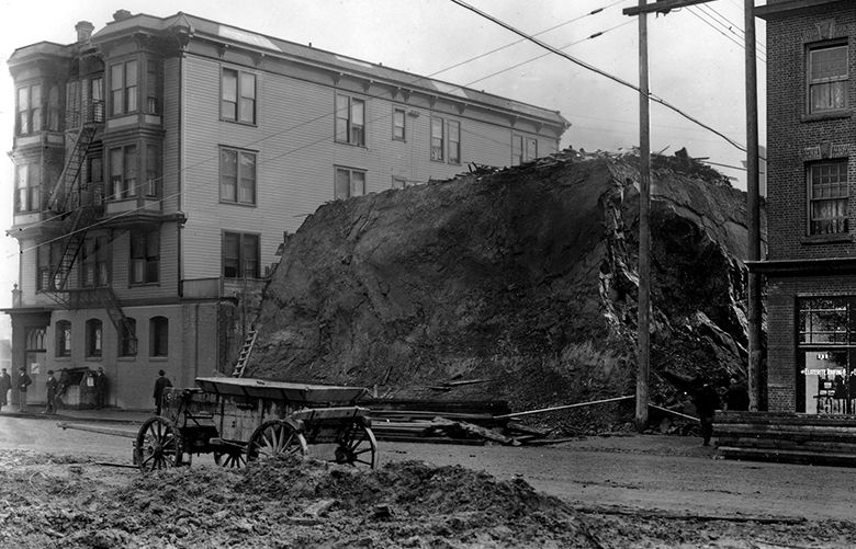 Dated January 17, 1905, this week’s feature photograph looks south across Second Avenue from the southern slope of Denny Hill.  .