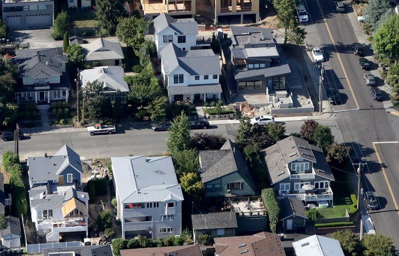New construction is seen in this aerial on the Eastside of Lake Washington.  Houses Homes 207058