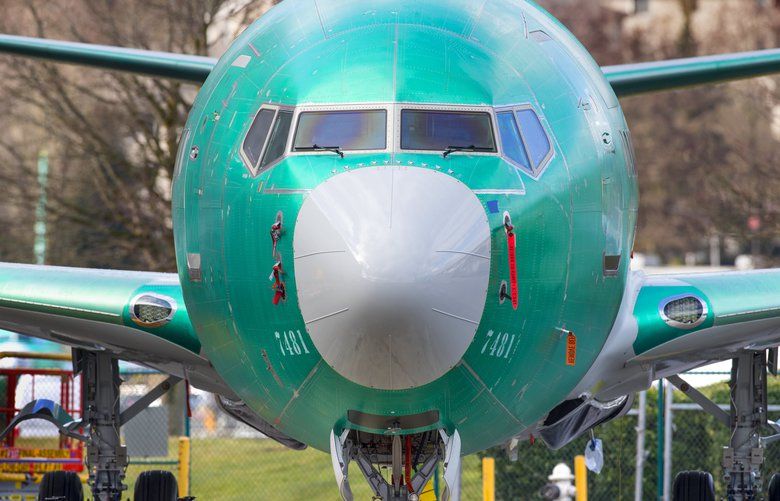 A Boeing 737 MAX 8 sits behind the Renton factory waiting for engines.
Photographed on March 13, 2019 209611