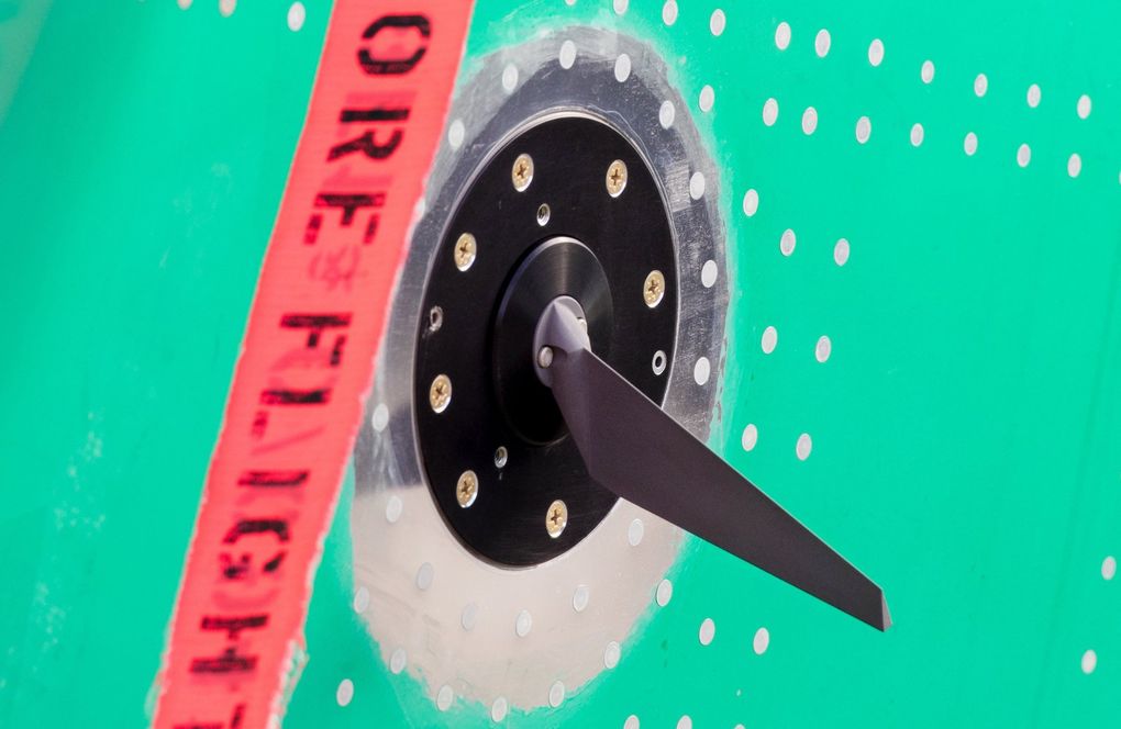The angle-of-attack (AOA) sensor of the 737 MAX is the bottom piece of equipment below just below the cockpit windshield.
(Mike Siegel / The Seattle Times)