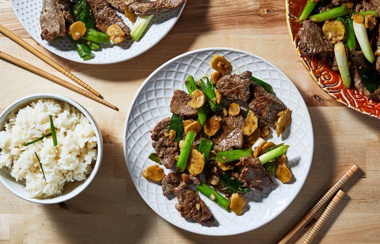 Stir-Fried Beef With Ginger and Scallions. MUST CREDIT: Photo by Stacy Zarin Goldberg for The Washington Post; food styling by The Washington Post’s Bonnie Benwick.