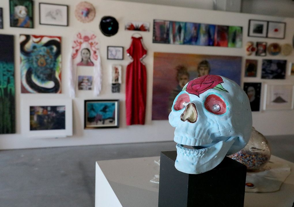 Artist Adria Bennett’s piece, “All The Beauty of My Mind,” is on display at the inaugural art exhibit at ARTS at King Street Station. (Greg Gilbert / The Seattle Times)