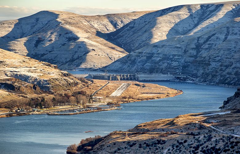 The Lower Granite Dam near Almota Washington is the first of four dams on the Snake River as the river flows west from Idaho toward the Tri-Cities and the Columbia River.
The Snake River, between Idaho and the Tri-Cities, provides water and transportation through a series of dams to bring products, grown with water from the river, to market. Photographed on February 6, 2019.