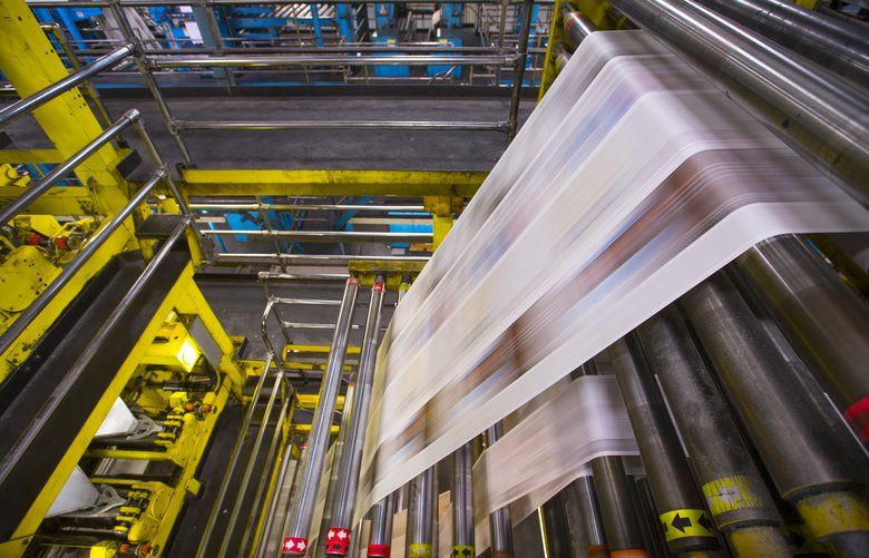 Newspaper presses at The Seattle Times North Creek printing facility in Bothell Washington. Photographed in 2017.
204944