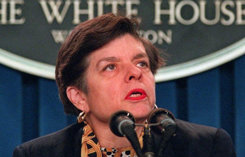 FILE–This is a November 1995 file photo of Budget Director Alice Rivlin during a news conference at the White House briefing room. Rivlin and St. Louis economist Laurence Meyer are President Clinton’s choices for two spots on the Federal Reserve, administration sources said Thursday, Feb. 22, 1996. (AP Photo/Joe Marquette)