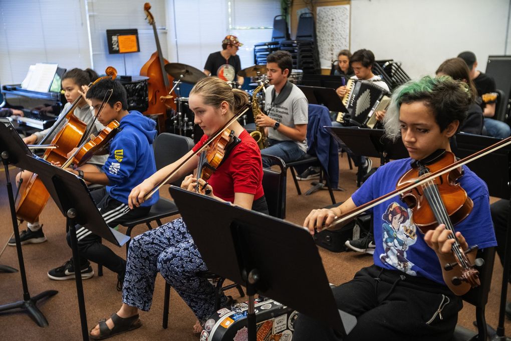 Wayne Horvitz’s Creative Orchestra Project, one of the ensembles at JazzED, rehearses. (Dean Rutz / The Seattle Times)