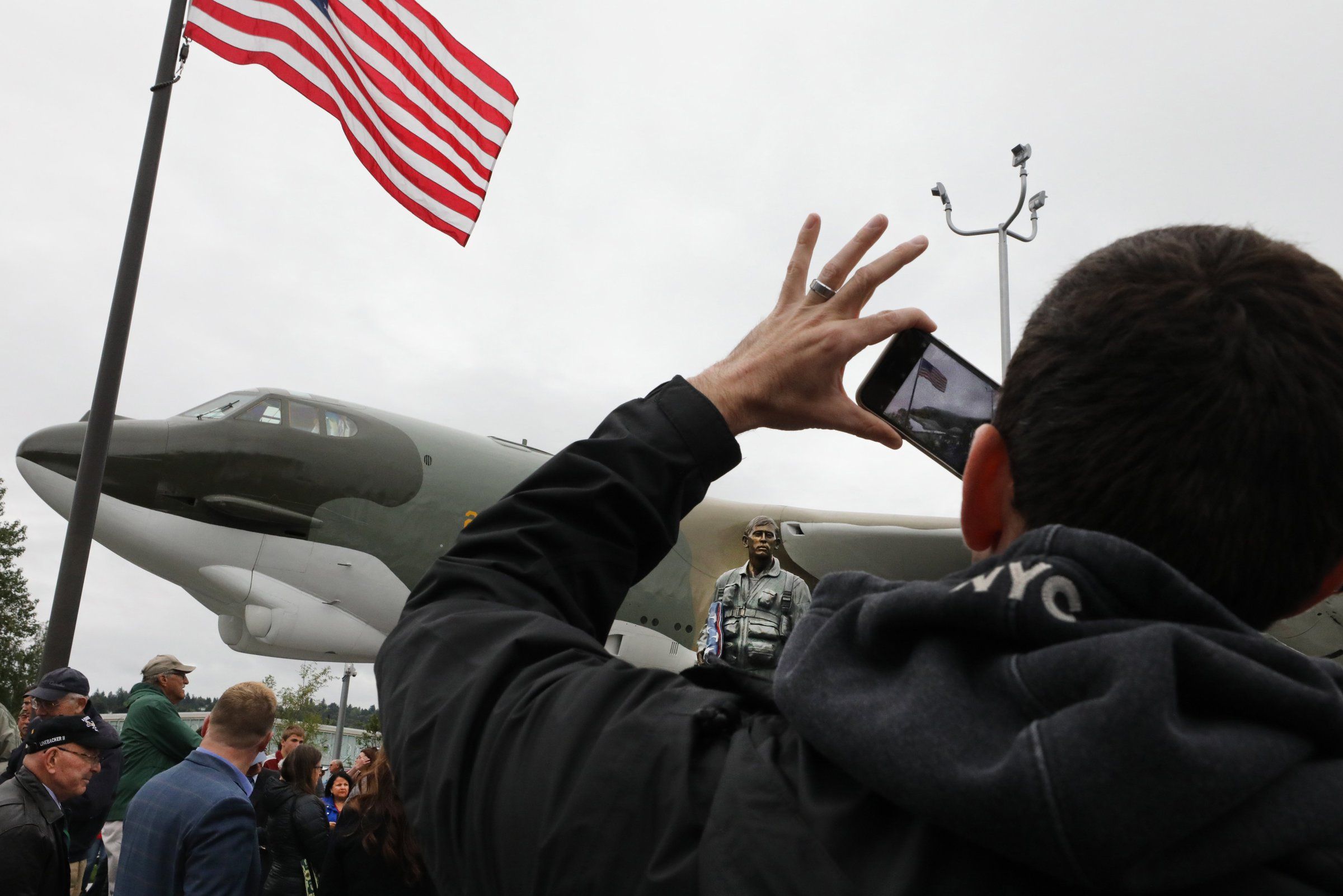 In blue Seattle a B 52 used in Vietnam is dedicated as new