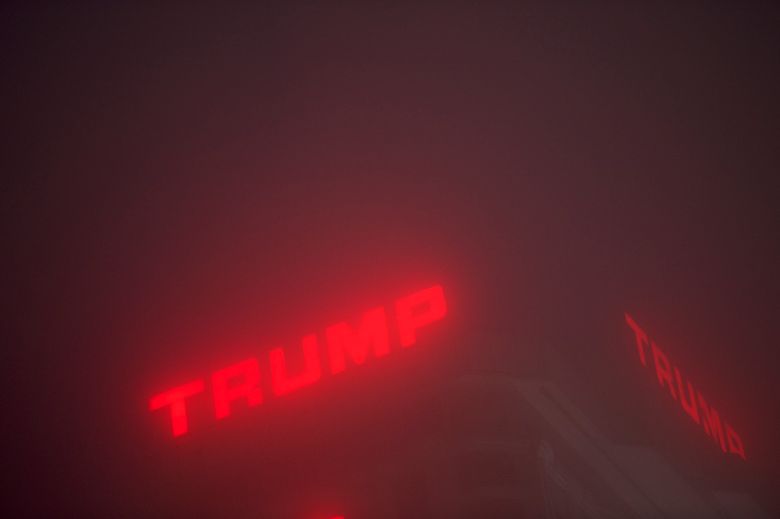 A fog-shrouded Trump Taj Mahal in Atlantic City, N.J., in 2016. Printouts obtained by The New York Times from Trump’s official Internal Revenue Service tax transcripts, including figures from his federal tax form for the years 1985 to 1994, reveal that Trump’s businesses were in far bleaker condition at that time than was previously known. (Mark Makela / The New York Times, file)