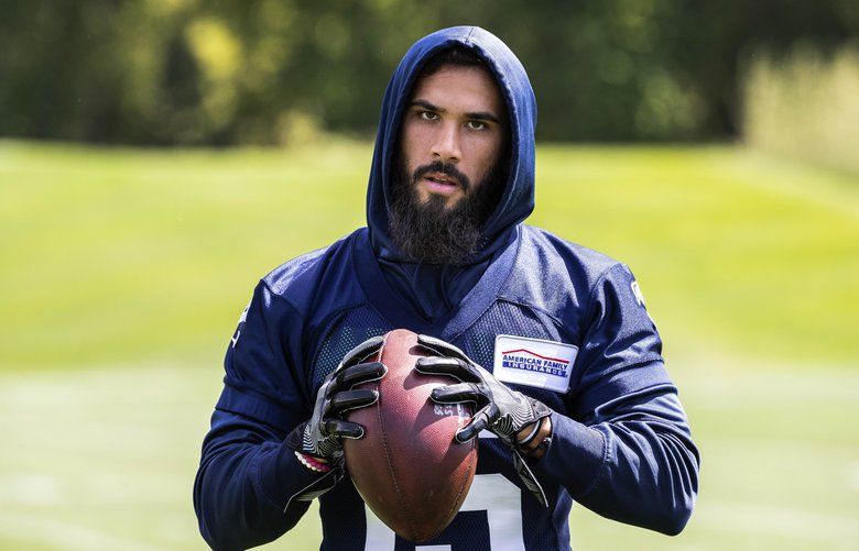 Seattle Seahawks wide receiver John Ursua makes a catch during warmups  before an NFL football preseason game against the Oakland Raiders,  Thursday, Aug. 29, 2019, in Seattle. (AP Photo/Elaine Thompson Stock Photo 