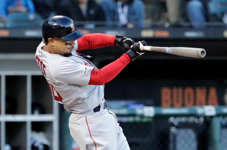 Boston Red Sox's Mookie Betts hits two-run double against the