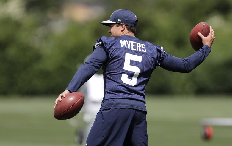 Seattle Seahawks place kicker Jason Myers stands on the field before the NFL  football team's mock game, Friday, Aug. 4, 2023, in Seattle. (AP  Photo/Lindsey Wasson Stock Photo - Alamy