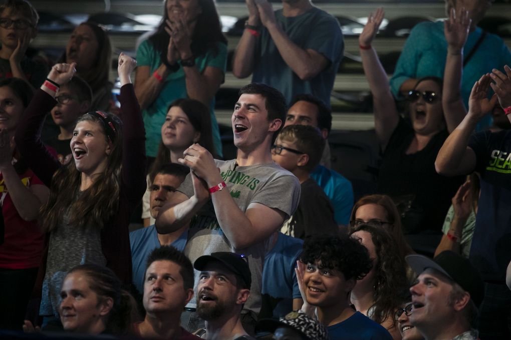 The Seattle/Tacoma “American Ninja Warrior” regional at the Tacoma dome brought out close to 1,000 spectators, a record for any city. (Erika Schultz / The Seattle Times)