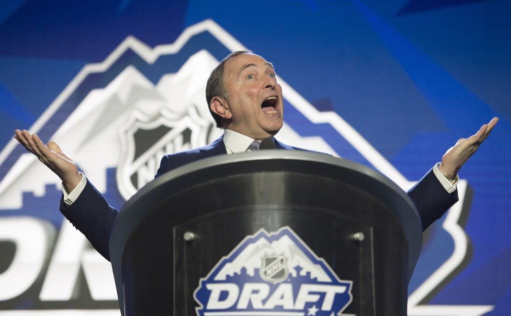 NHL commissioner Gary Bettman opens the hockey league’s draft last weekend in Vancouver, British Columbia. (Jonathan Hayward/The Canadian Press via AP)