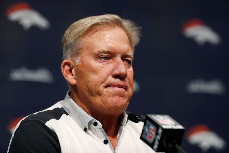 John Elway, general manager of the Denver Broncos, talks about the death of team owner Pat Bowlen during a news conference Monday, June 17, 2019, at the NFL football team’s headquarters in Englewood, Colo. (AP Photo/David Zalubowski)