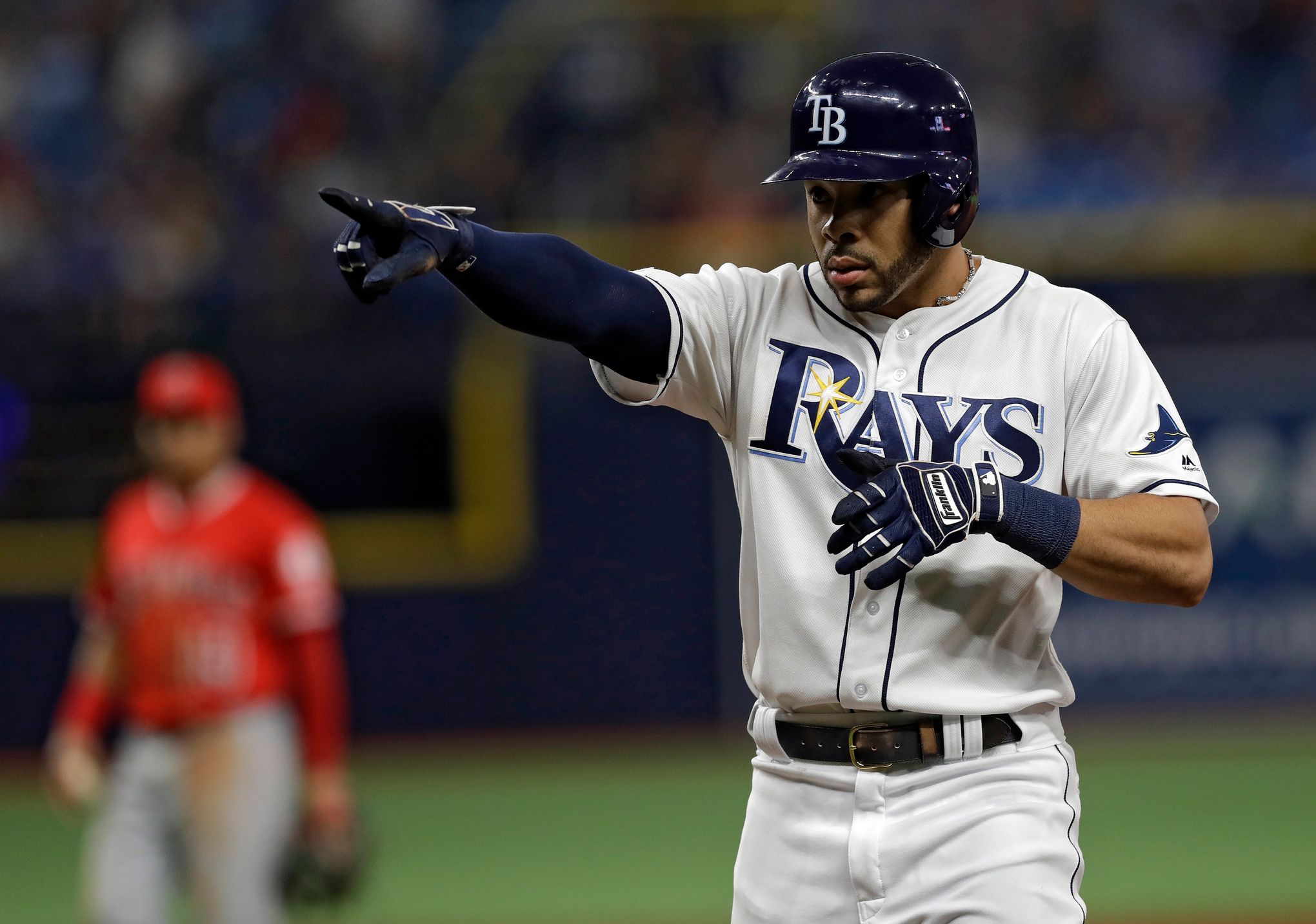 Tampa Bay Rays' Tommy Pham scores on a double by New York Yankees