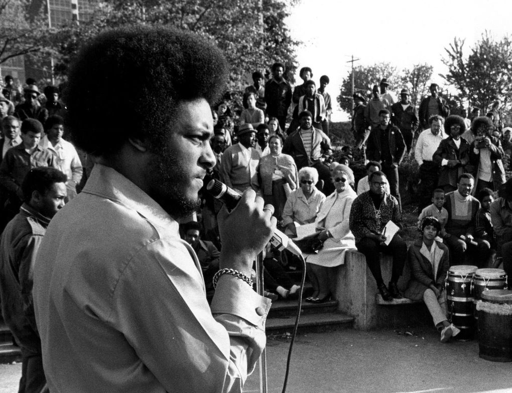 Elmer Dixon, who co-founded the Seattle chapter of the Black Panther Party, in May 1970. Dixon says he’s mostly agnostic on the question of whether the moon landing was staged. He simply questions why so much money was thrown at the Apollo project and the space race when there were many issues raced by the black community that went unaddressed. (Peter Liddell / The Seattle Times, file)