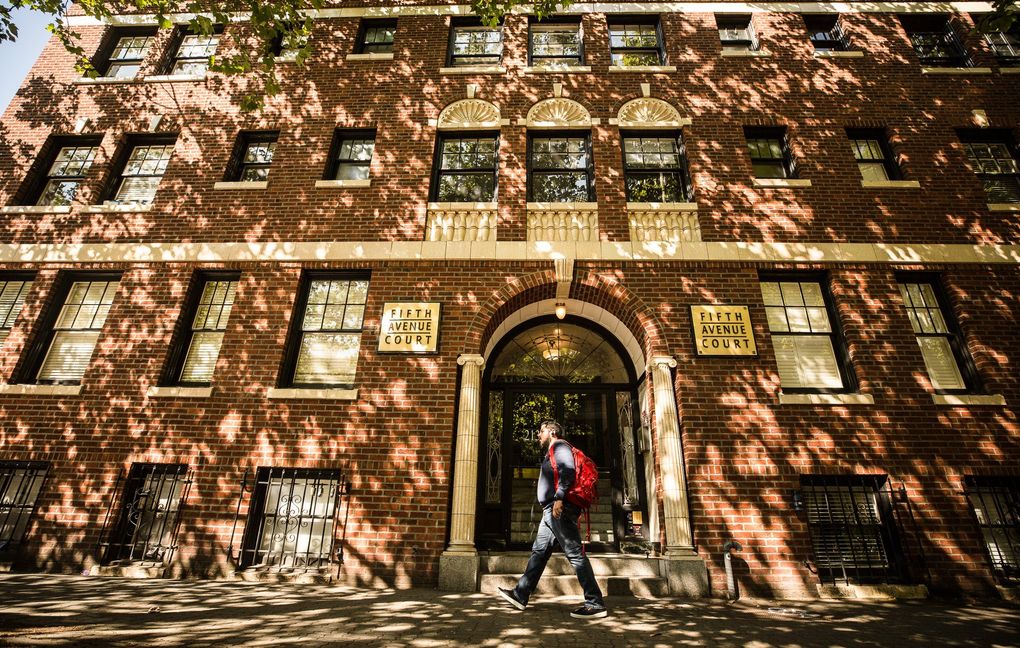 Two-thirds of the condos at Fifth Avenue Court in Belltown are rented out as Airbnb tourist units. (Rebekah Welch / The Seattle Times)