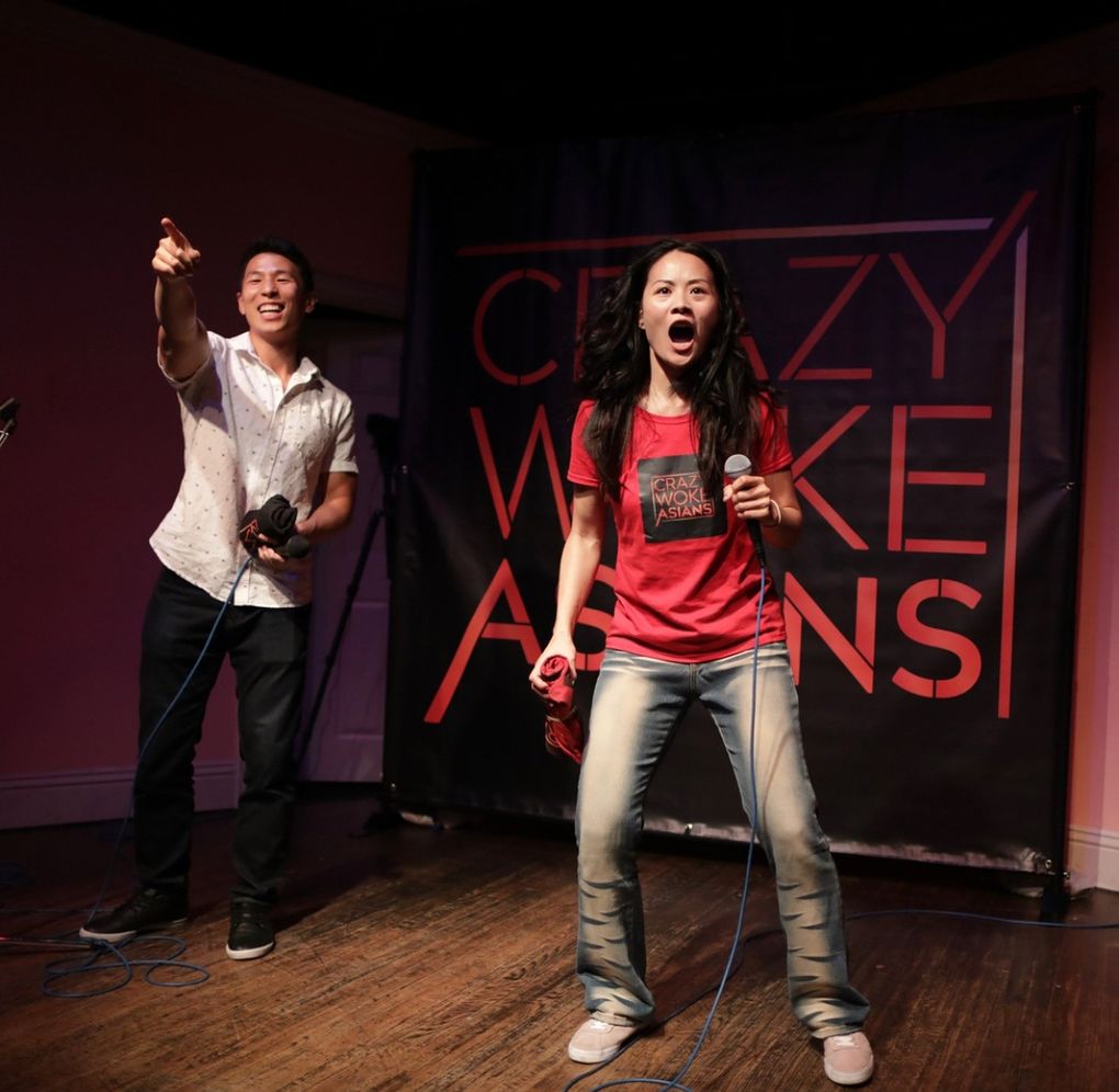 Kiki Yeung, producer, creator and co-host of “Crazy Woke Asians,” is bringing her show to Seattle, where she lived for 10 years. At left is Jason Cheny. (Reactant Photography)