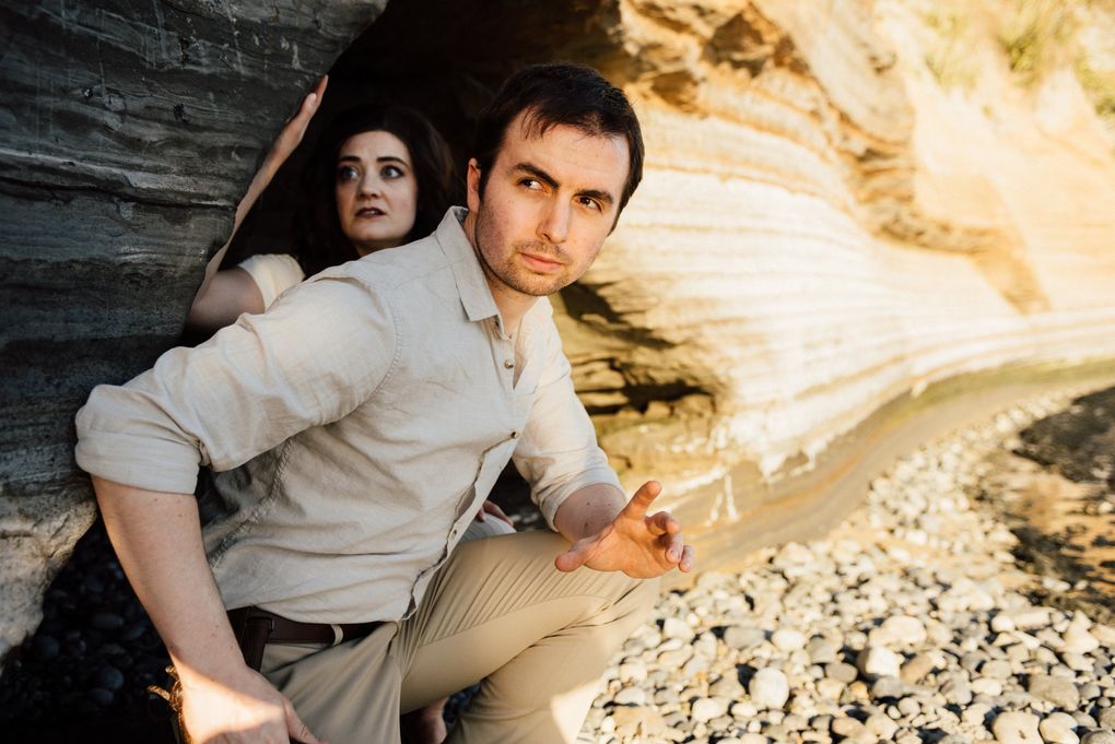 Casey Raiha and Helen Roundhill in “Indy Jones and the Raiders of the Last Temple of the Doomed Ark,” a satire of the whip- and wise-cracking film franchise by sketch comedians from The Habit at Seattle Public Theater. (Seth Halleran)