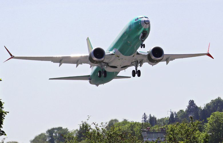 FILE – In this May 8, 2019, file photo a Boeing 737 MAX 8 jetliner being built for Turkish Airlines takes off on a test flight in Renton, Wash. On Wednesday, July 31, members of a Senate subcommittee clashed with Federal Aviation Administration officials Wednesday, contending the agency was too deferential to Boeing in approving the 737 Max airliner. (AP Photo/Ted S. Warren, File) NYBZ359 NYBZ359
