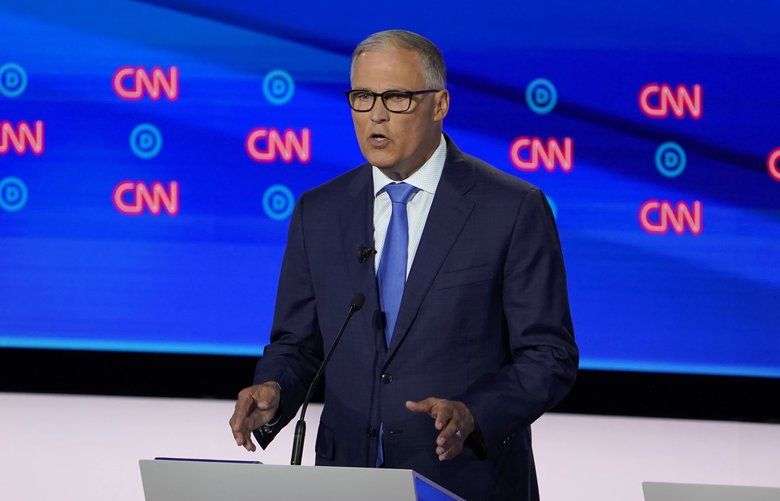 Gov. Jay Inslee of Washington speaks during the second night of Democratic presidential debates, hosted by CNN at the Fox Theatre in Detroit, July 31, 2019. (Erin Schaff/The New York Times) 