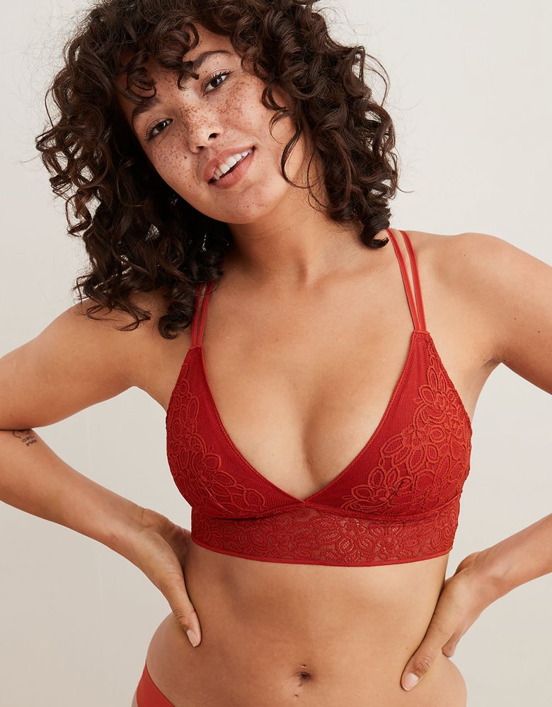 Chantilly lace triangle bra in Red for