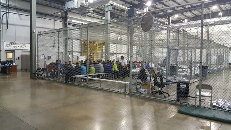 MCALLEN, TX – JUNE 17: In this handout photo provided by U.S. Customs and Border Protection, U.S. Border Patrol agents conduct intake of illegal border crossers at the Central Processing Center on June 17, 2018 in McAllen, Texas. (Photo by U.S. Customs and Border Protection via Getty Images) (Photographer: Handout/Getty Images North America)