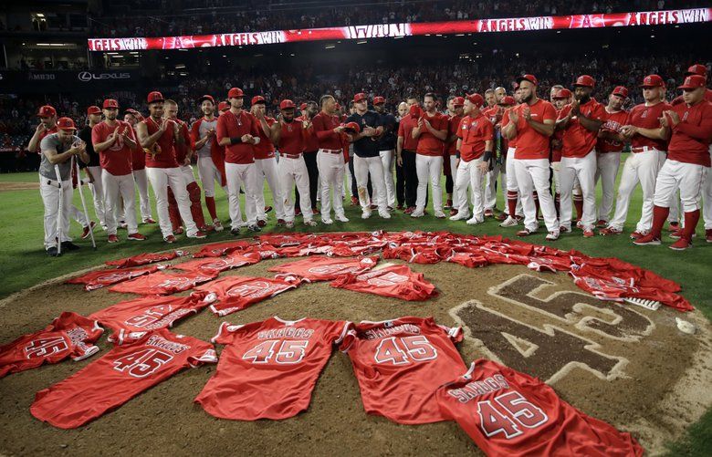 Wearing Tyler Skaggs' No. 45, Angels no-hit Mariners in 13-0 win