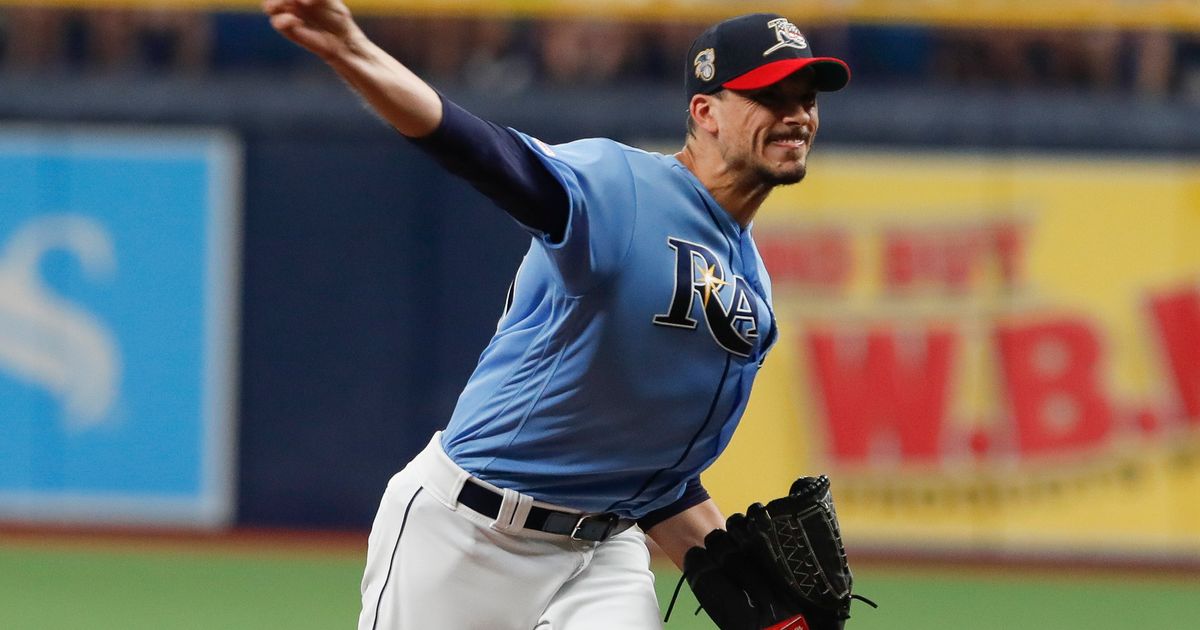 Tampa Bay Rays starting pitcher Charlie Morton winds up during the first  inning of the second game of the baseball team's doubleheader against the  New York Yankees on Thursday, July 18, 2019