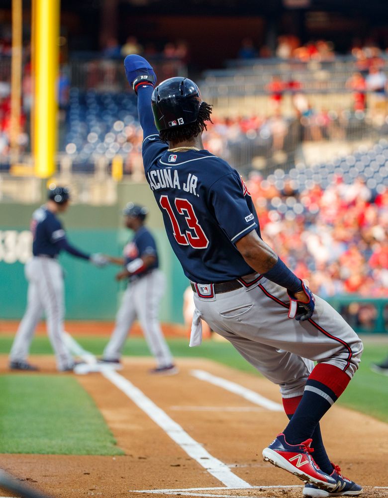 Ronald Acuna Jr. grounds out, third baseman Maikel Franco to first