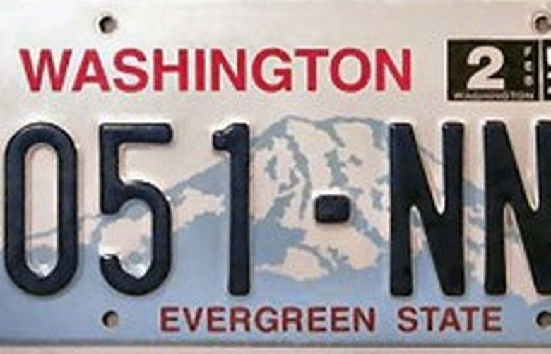 Photo of a current style Washington State license plate.  Photo credit: Washington State Department of Licensing.