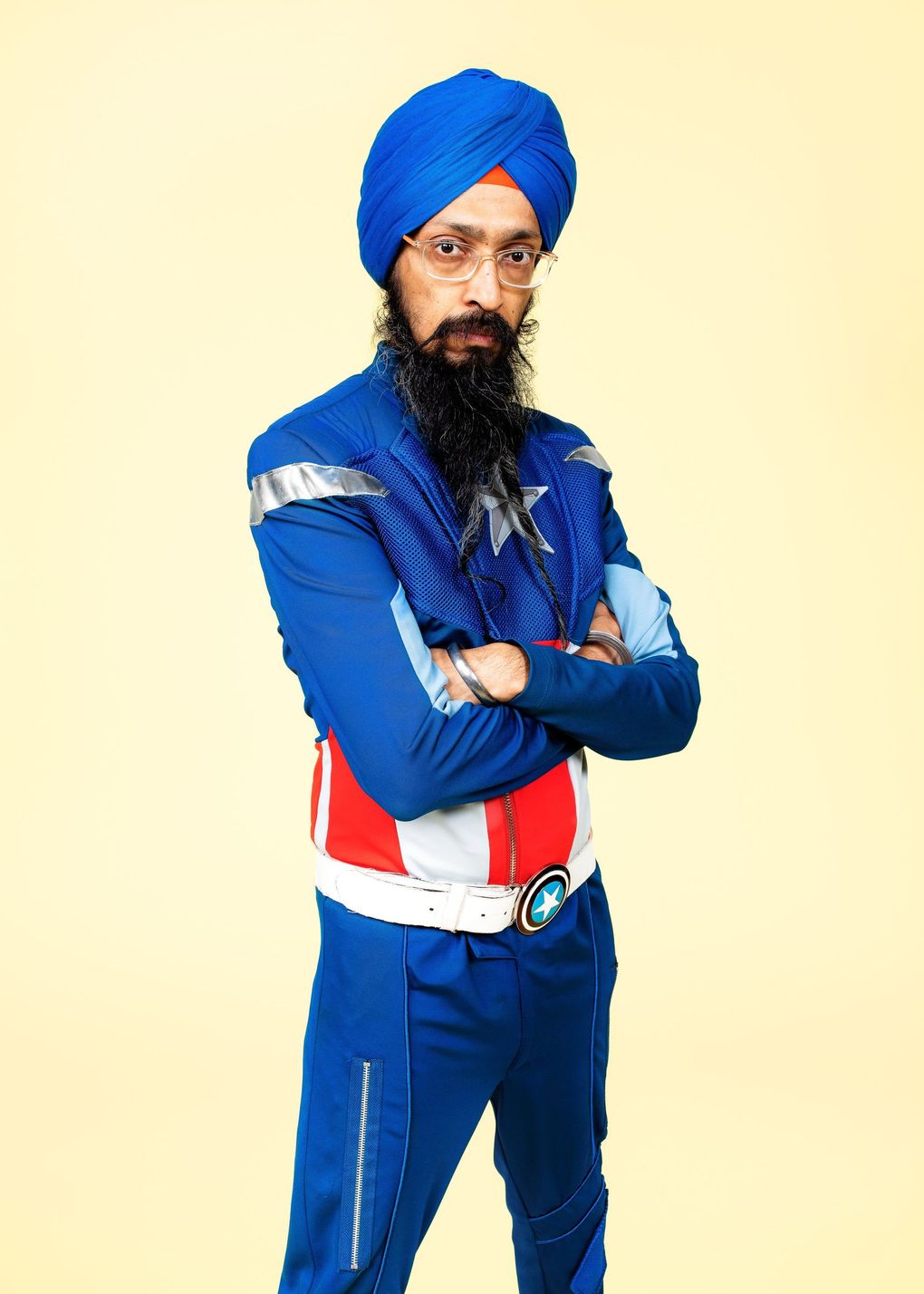 Vishavjit Singh, 48, cartoonist, speaker and performance artist, says in the exhibit: “Today I am a storyteller traveling across the nation sharing my vulnerabilities and strengths to find connection with the stories of others.” (Nate Gowdy)