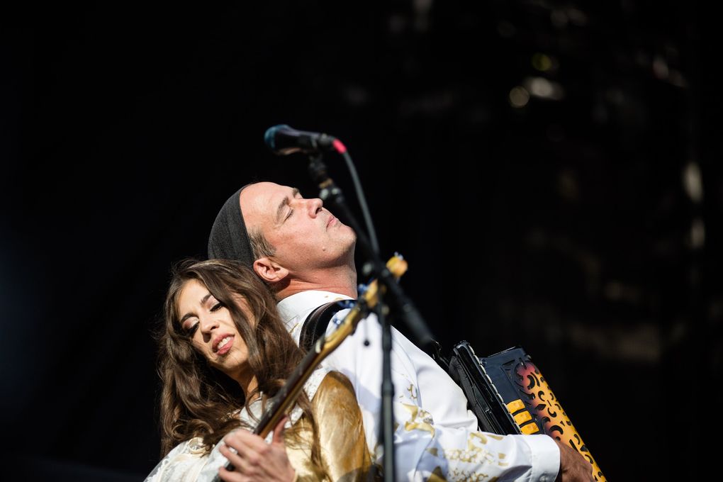 Krist Novoselić and Jillian Raye, with Giants in the Trees, open for the Foo Fighters during a concert at Safeco Field in 2018. (Rebekah Welch / The Seattle Times)