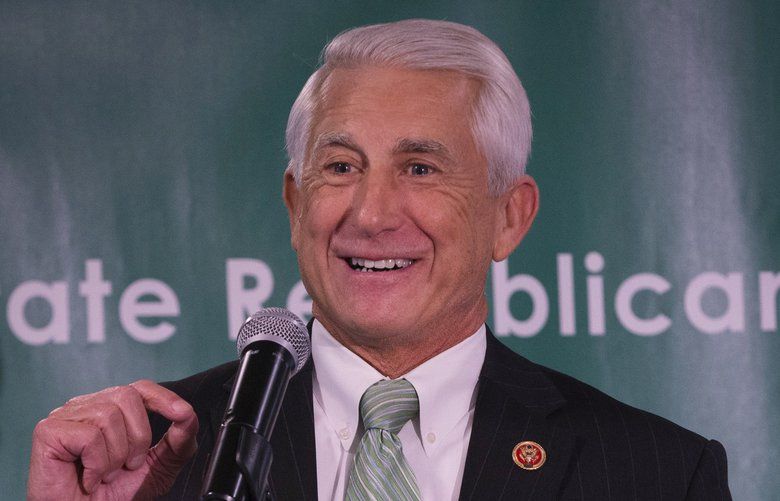 U.S. Rep. Dave Reichert, R-Auburn, 8th district, who is retiring at the end of 2018, speaks at the official state Republican Party election night party held at The Hilton Garden Inn in Issaquah Tuesday, November 6, 2018.


 208340 208340