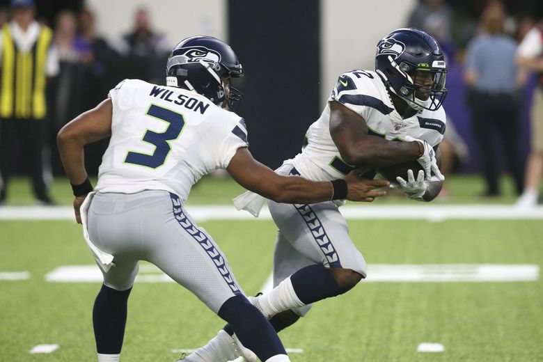 August 18, 2017: Seattle defensive end Cassius Marsh (91) during an NFL  pre-season game between the Seattle Seahawks and the Minnesota Vikings. The  game was played at Century Link Field in Seattle