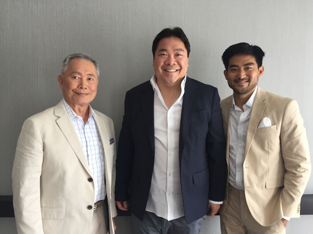 George Takei, left, Alexander Woo and Derek Mio from AMC’s “The Terror: Infamy.” (Amy Wong / The Seattle Times)