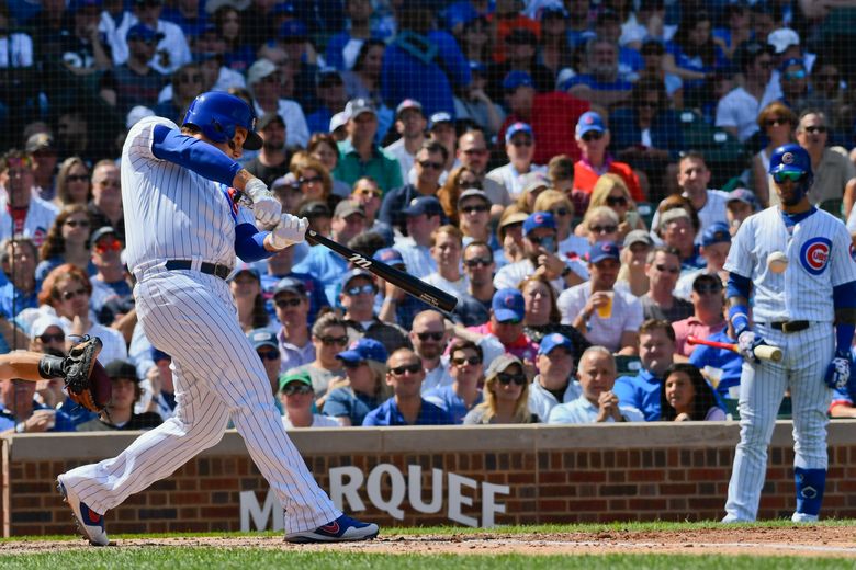 Photo: Cubs Nicholas Castellanos hits an RBI-double at Wrigley