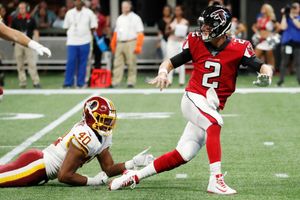 Guice, Haskins lead Redskins past fumbling Falcons, 19-7