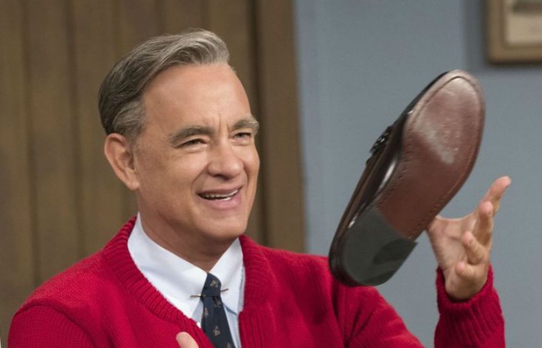 Tom Hanks as Mister Rogers in “A Beautiful Day In the Neighborhood,” in theaters on Nov. 22. (Lacey Terrell / Sony-Tristar Pictures via AP)