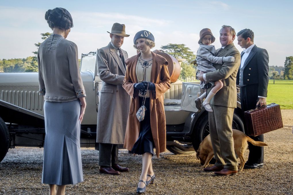 Elizabeth McGovern, left, Harry Hadden-Paton, Laura Carmichael, Hugh Bonneville and Michael Fox in “Downton Abbey,” in theaters Sept. 20. (Jaap Buitendijk / Focus Features)
