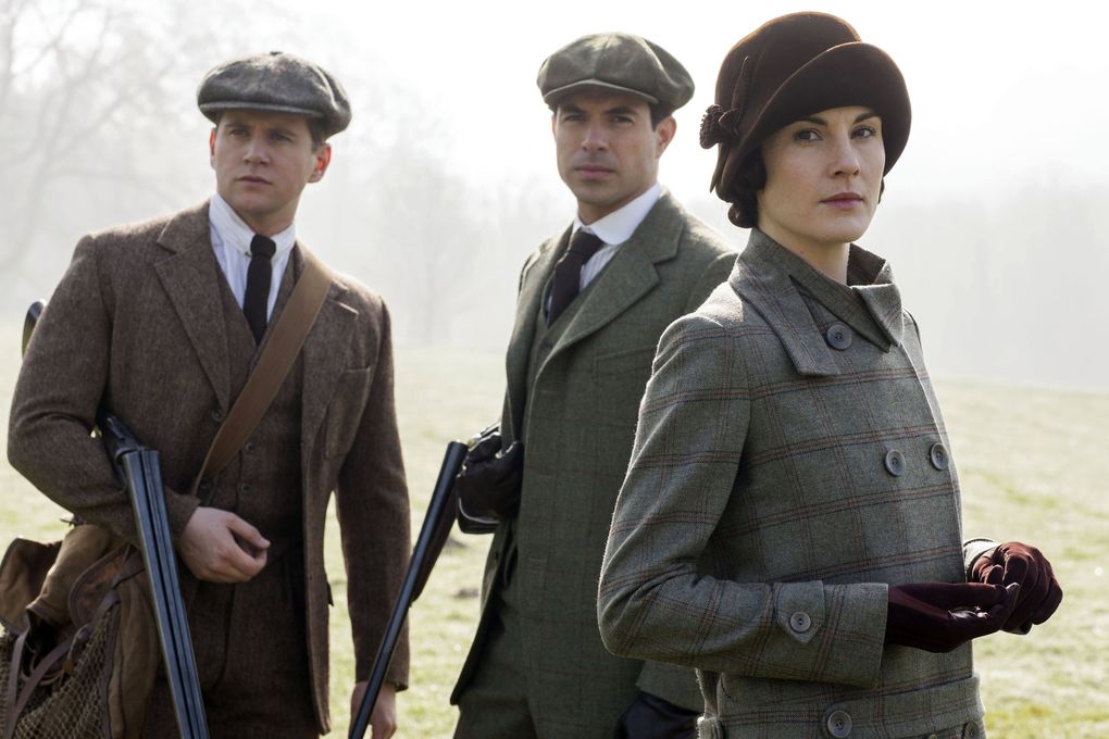 Allen Leech as Tom Branson, Tom Cullen as Lord Gillingham and Michelle Dockery as Lady Mary in a scene from season five of the “Downton Abbey” television series. (Nick Briggs / Carnival Films)