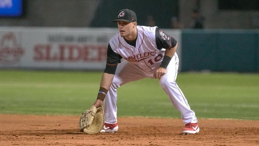 Mariners prospect Evan White. (Mark Wagner / Arkansas Travelers)