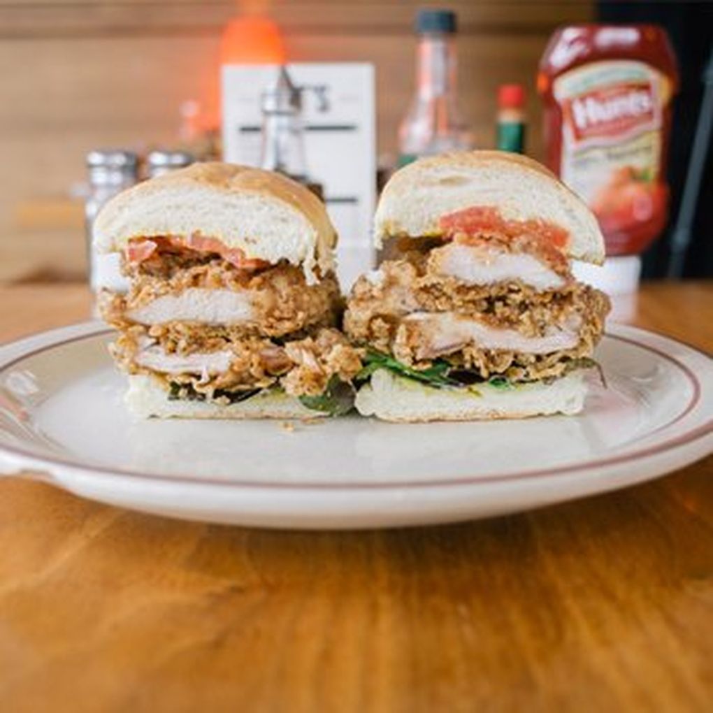 The double-thigh-meat sammy at Fat’s Chicken & Waffles made our restaurant critic’s top-10 list for best fried-chicken sandwiches. (Courtesy of Fat’s Chicken & Waffles)